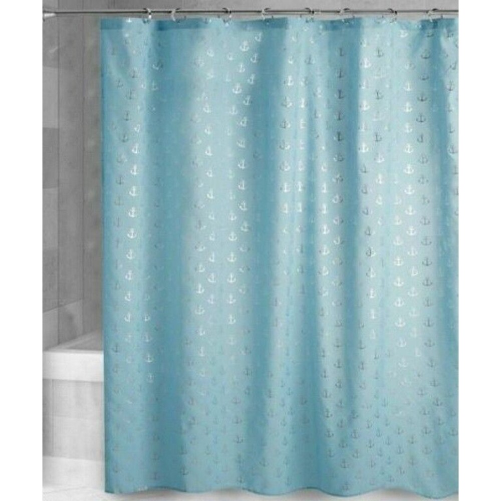 Silver Anchors Fabric Shower Curtain Blue Bath Beach Summer House Cottage